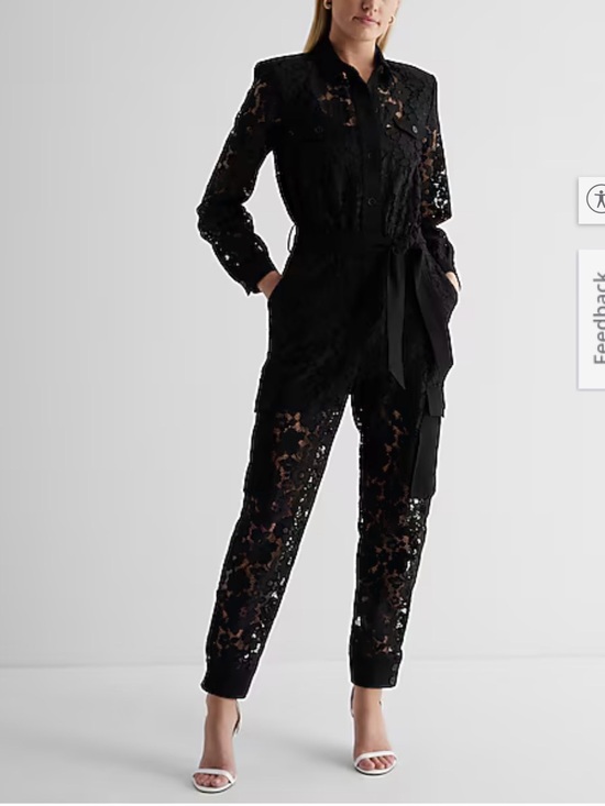 Express Pants - Express Lace Button Front Cargo Straight Leg Jumpsuit Size XS